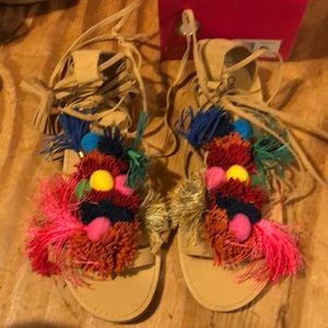 Lace up Pom Pom sandals